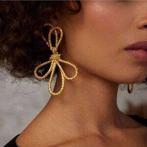 Gold Rope Bow Drop Earrings